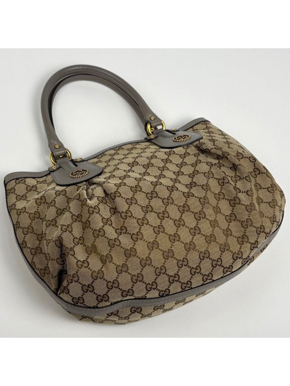 Gucci GG Pattern Tote Interlocking Studs Canvas Beige Gray - Picture 2 of 13